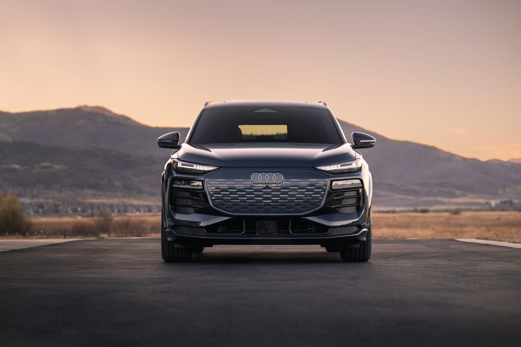 Left profile view of an Audi Q7 parked.
